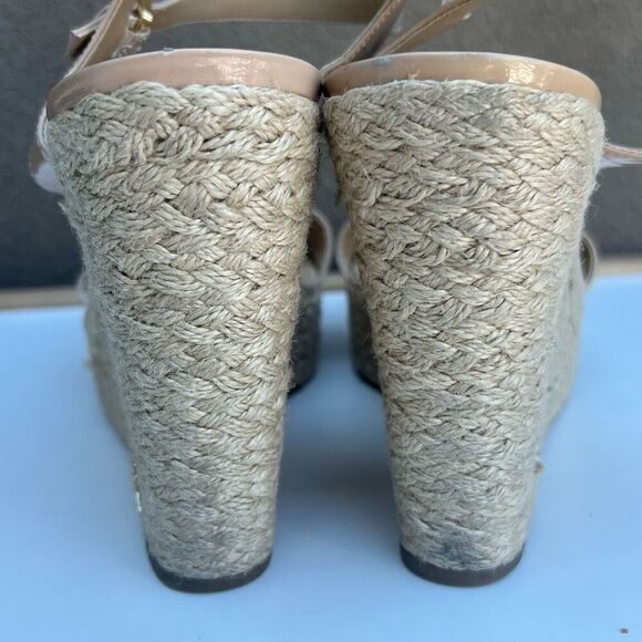 Michael Kors MK Nude Leather Platform Wedge Sandal Heel Size 11 Ankle Strap Pump - Picture 7 of 10